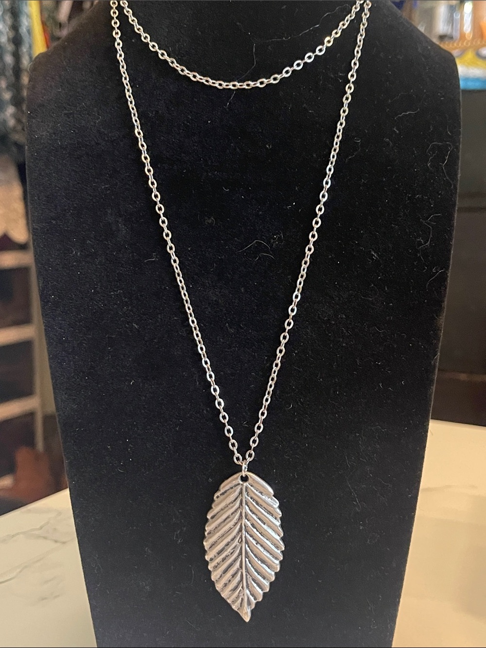 Silver Leaf Charm Necklace - Silver Tone